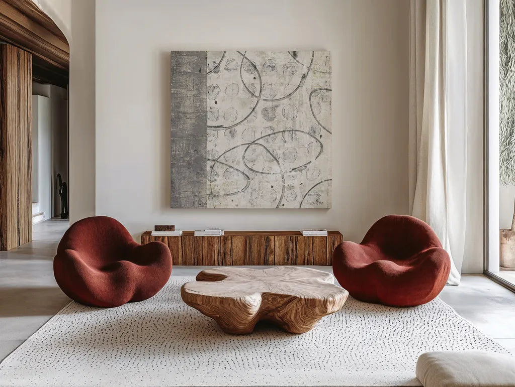 Earth Matter I by Michael Mullan. Shown as extra-large giant wall art in a modern living room. Available as an archival giclee rolled canvas, fine art paper, or poster print. SKU 3356a.