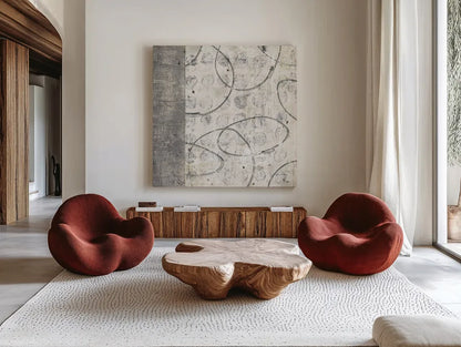 Earth Matter I by Michael Mullan. Shown as extra-large giant wall art in a modern living room. Available as an archival giclee rolled canvas, fine art paper, or poster print. SKU 3356a.