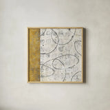 Earth Matter I Gold by Michael Mullan. Shown in a natural wood glass frame for a timeless modern aesthetic. Available as an archival giclee rolled canvas, fine art paper, or poster print. SKU 30295a.