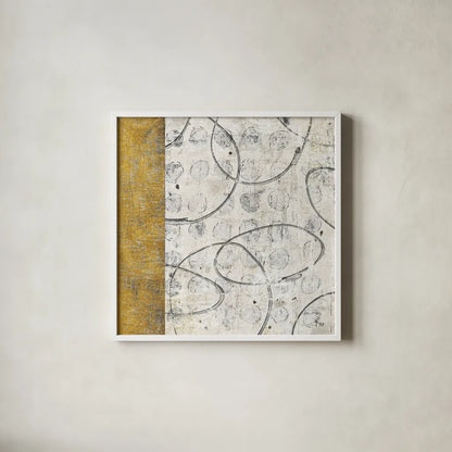 Earth Matter I Gold by Michael Mullan. Shown in a crisp white glass frame for a clean and minimalist style. Available as an archival giclee rolled canvas, fine art paper, or poster print. SKU 30295a.