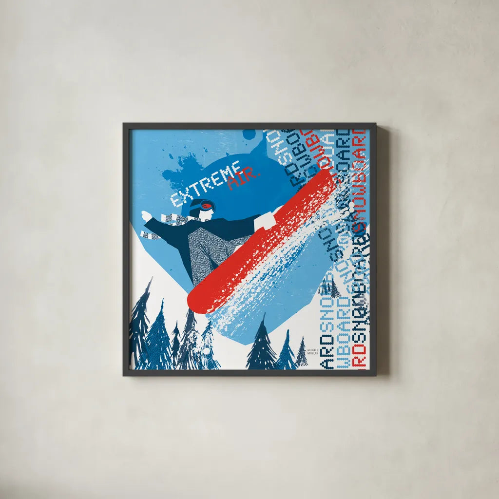 Extreme Air I by Michael Mullan. Shown in a sleek black glass frame for a contemporary gallery look. Available as an archival giclee rolled canvas, fine art paper, or poster print. SKU 3684a.