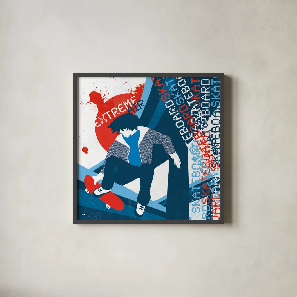 Extreme Air II by Michael Mullan. Shown in a sleek black glass frame for a contemporary gallery look. Available as an archival giclee rolled canvas, fine art paper, or poster print. SKU 3685a.