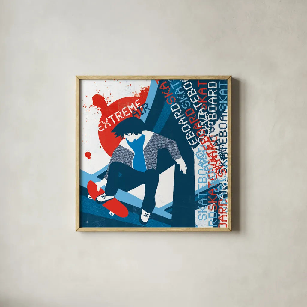 Extreme Air II by Michael Mullan. Shown in a natural wood glass frame for a timeless modern aesthetic. Available as an archival giclee rolled canvas, fine art paper, or poster print. SKU 3685a.