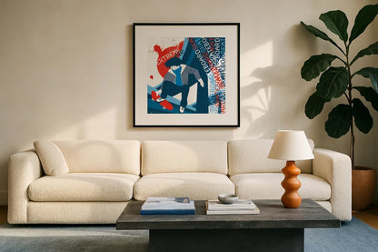 Extreme Air II by Michael Mullan. Displayed in a glass frame with matte in a clean modern living room. Available as an archival giclee rolled canvas, fine art paper, or poster print. SKU 3685a.