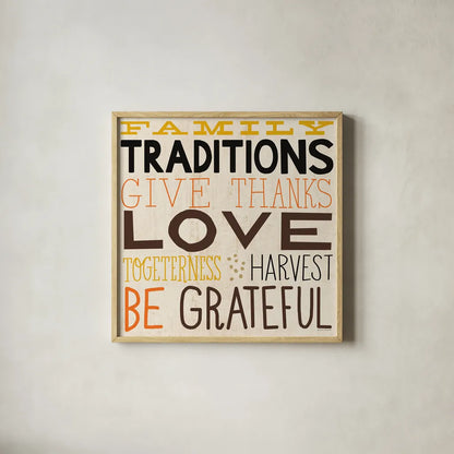 Family Traditions by Michael Mullan. Shown in a natural wood glass frame for a timeless modern aesthetic. Available as an archival giclee rolled canvas, fine art paper, or poster print. SKU 57874a.