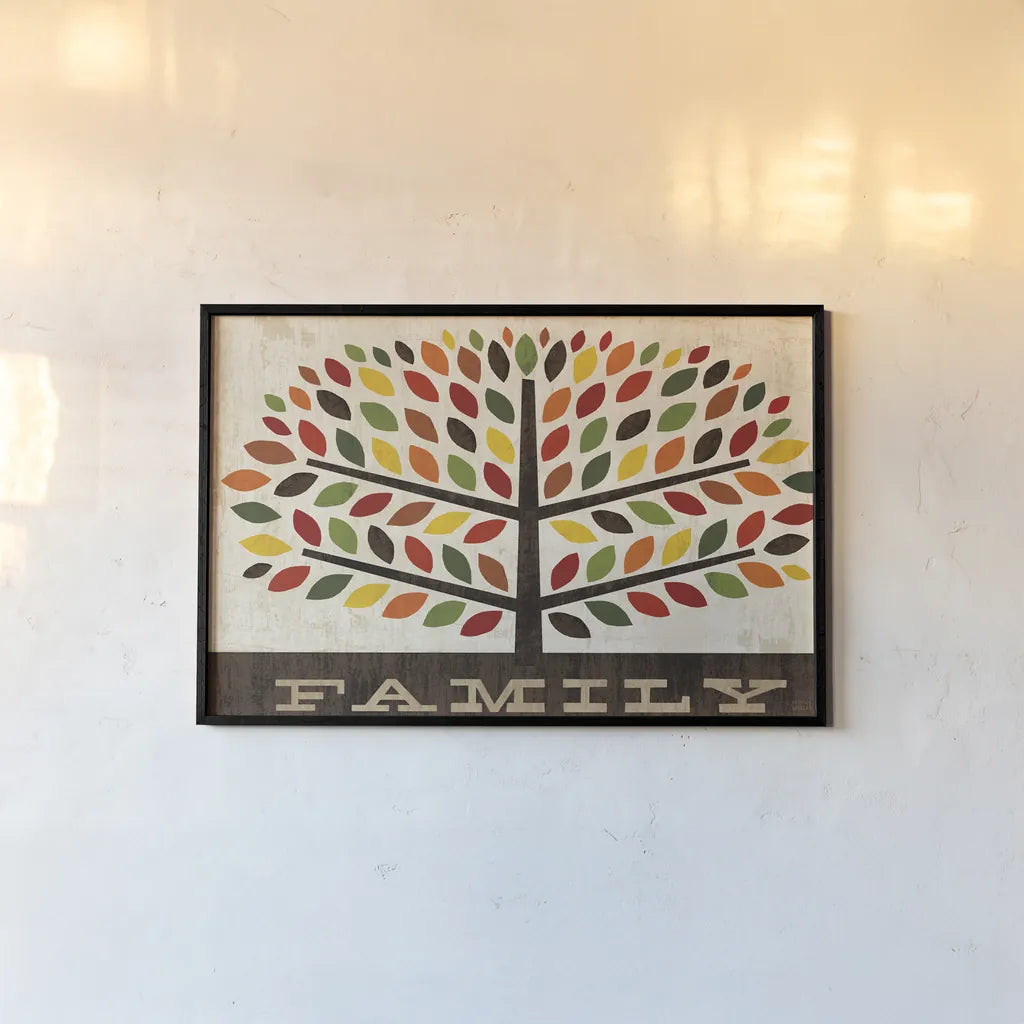 Family Tree by Michael Mullan. shown as a paper print in a black flame. Available as a archival giclee rolled canvas, fine art paper, or poster print. SKU 19998i.