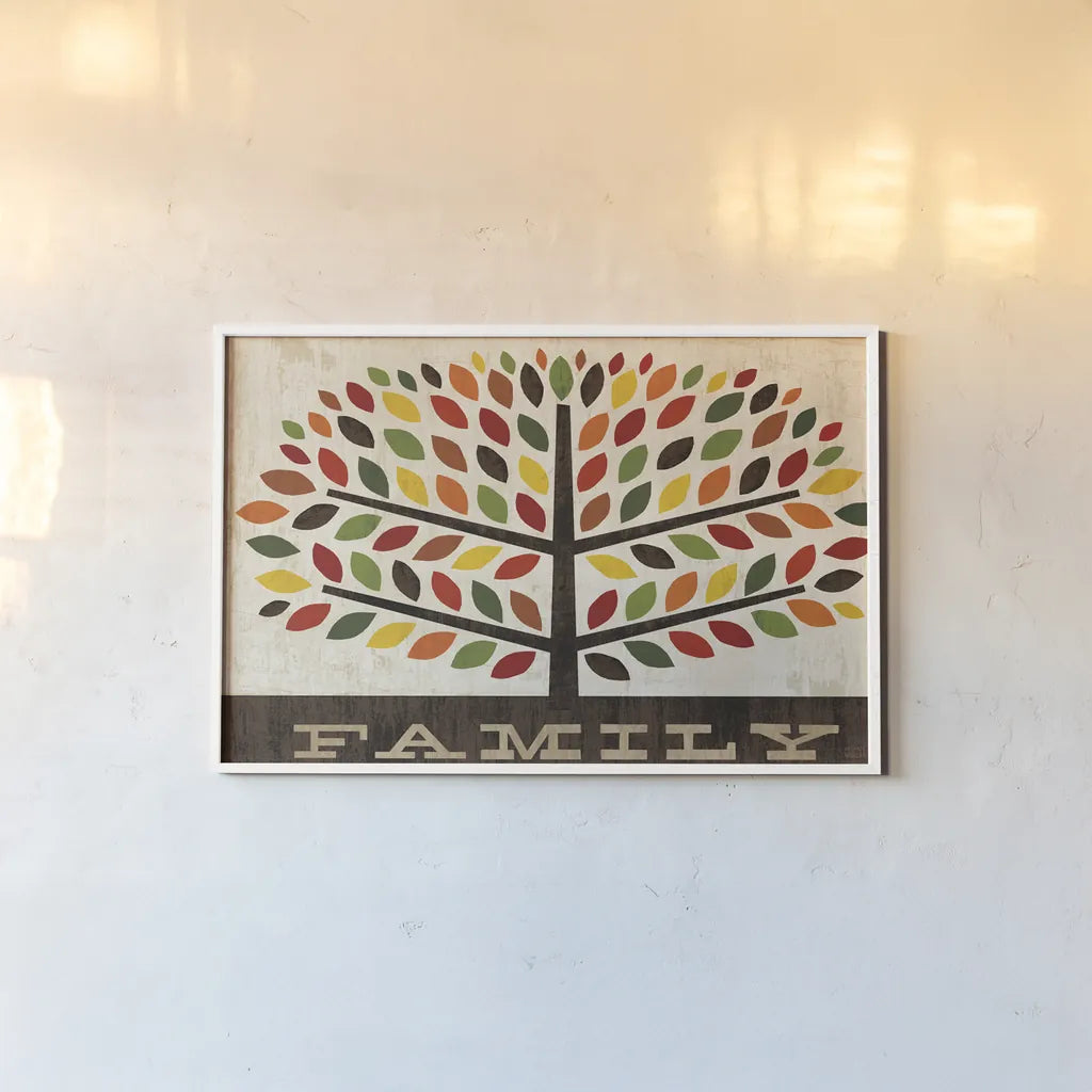 Family Tree by Michael Mullan. shown as a paper print in a white frame. Available as a archival giclee rolled canvas, fine art paper, or poster print. SKU 19998i.