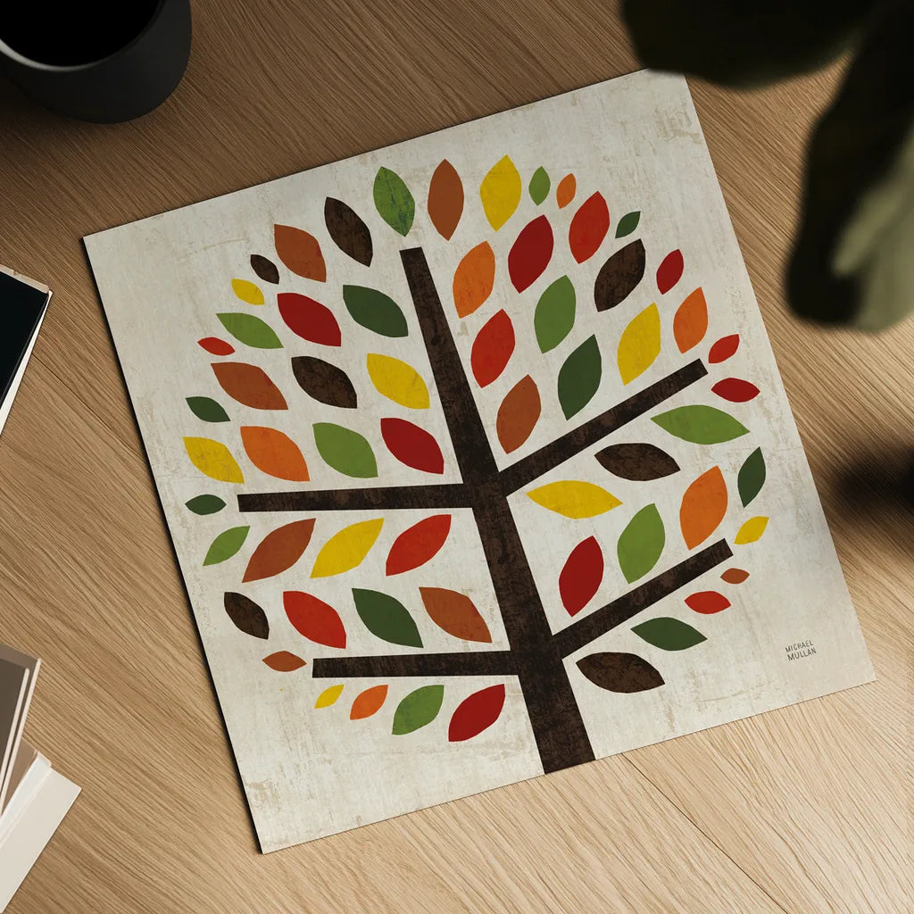 Family Tree Round by Michael Mullan. Shown as a detailed flat fine art print, highlighting archival giclee quality. Available as an archival giclee rolled canvas, fine art paper, or poster print. SKU 19022a.