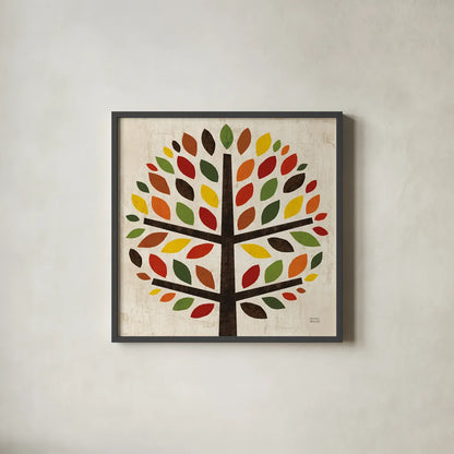 Family Tree Round by Michael Mullan. Shown in a sleek black glass frame for a contemporary gallery look. Available as an archival giclee rolled canvas, fine art paper, or poster print. SKU 19022a.