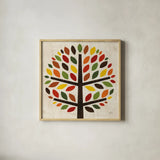 Family Tree Round by Michael Mullan. Shown in a natural wood glass frame for a timeless modern aesthetic. Available as an archival giclee rolled canvas, fine art paper, or poster print. SKU 19022a.