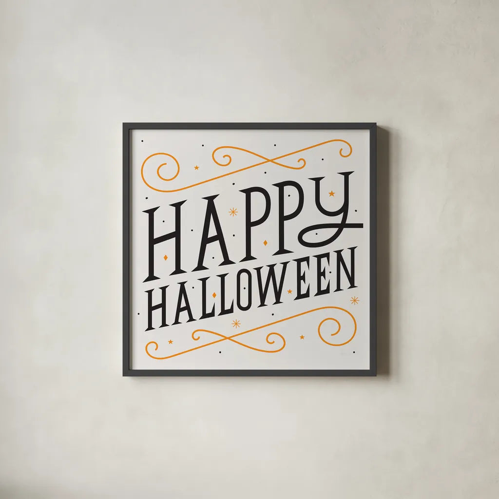 Festive Fright II by Michael Mullan. Shown in a sleek black glass frame for a contemporary gallery look. Available as an archival giclee rolled canvas, fine art paper, or poster print. SKU 48264a.