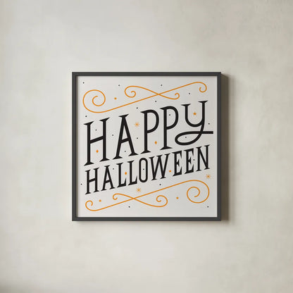 Festive Fright II by Michael Mullan. Shown in a sleek black glass frame for a contemporary gallery look. Available as an archival giclee rolled canvas, fine art paper, or poster print. SKU 48264a.