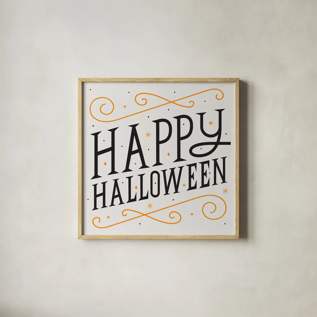 Festive Fright II by Michael Mullan. Shown in a natural wood glass frame for a timeless modern aesthetic. Available as an archival giclee rolled canvas, fine art paper, or poster print. SKU 48264a.