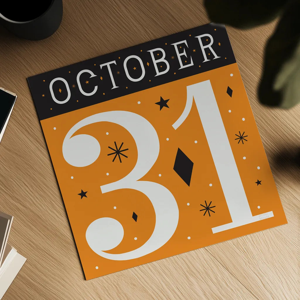 Festive Fright October 31 II by Michael Mullan. Shown as a detailed flat fine art print, highlighting archival giclee quality. Available as an archival giclee rolled canvas, fine art paper, or poster print. SKU 48266a.