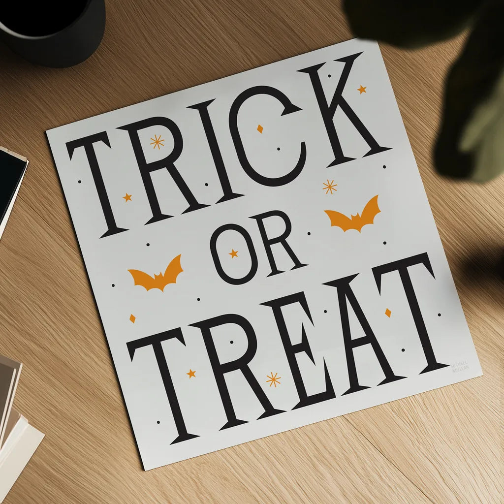 Festive Fright Trick or Treat II by Michael Mullan. Shown as a detailed flat fine art print, highlighting archival giclee quality. Available as an archival giclee rolled canvas, fine art paper, or poster print. SKU 48269a.