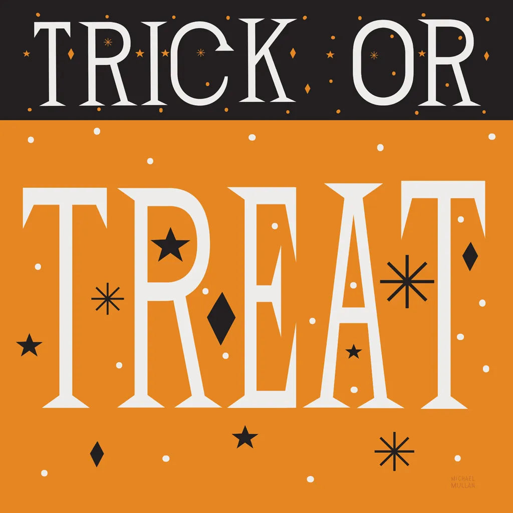 Festive Fright Trick or Treat III by Michael Mullan. SKU 67878a. Archival Giclee Fine art print for wall decor.