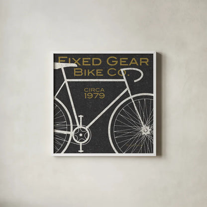 Fixed Gear Bike Co by Michael Mullan. Shown in a crisp white glass frame for a clean and minimalist style. Available as an archival giclee rolled canvas, fine art paper, or poster print. SKU 11868a.
