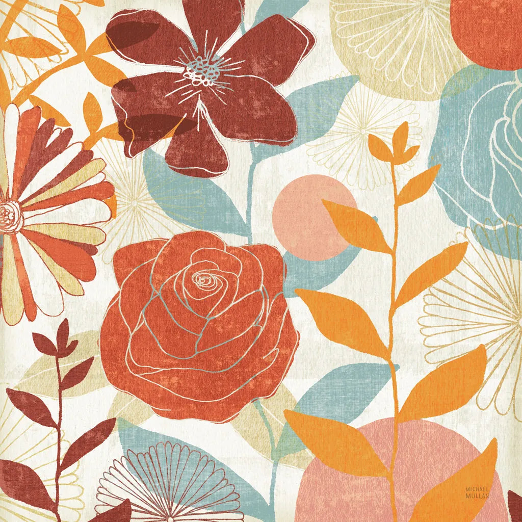 Floral Burst II Warm by Michael Mullan. SKU 61997a. Archival Giclee Fine art print for wall decor.