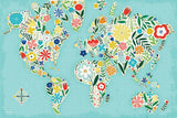 Floral World Blue by Michael Mullan. SKU 25719i. Archival Giclee Fine art print for wall decor.