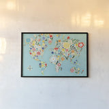 Floral World Blue by Michael Mullan. shown as a paper print in a black flame. Available as a archival giclee rolled canvas, fine art paper, or poster print. SKU 25719i.