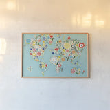 Floral World Blue by Michael Mullan. shown as a paper print in a natural frame. Available as a archival giclee rolled canvas, fine art paper, or poster print. SKU 25719i.