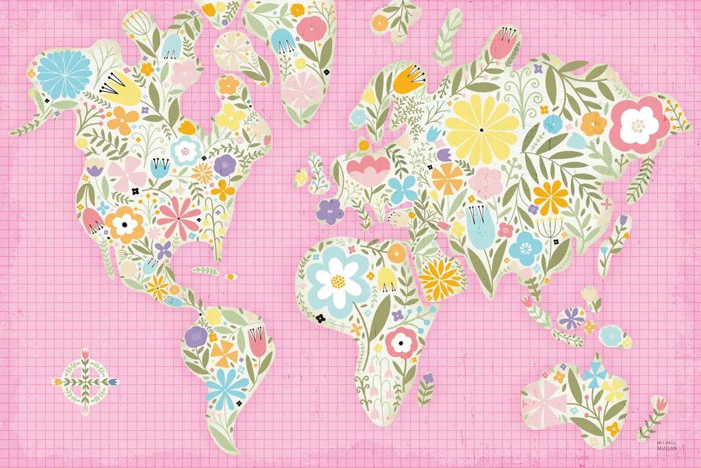 Floral World Pink by Michael Mullan. SKU 49367i. Archival Giclee Fine art print for wall decor.