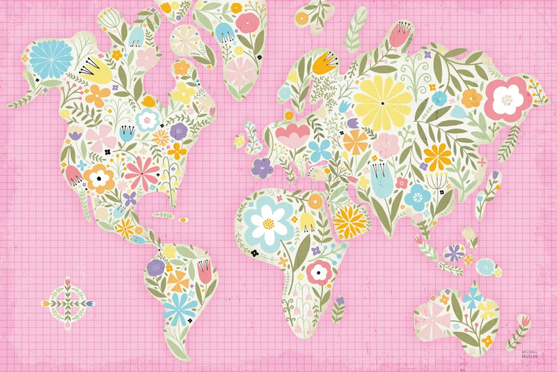 Floral World Pink by Michael Mullan. SKU 49367i. Archival Giclee Fine art print for wall decor.