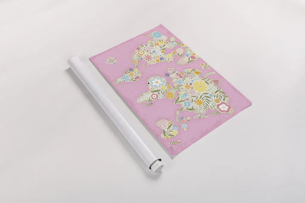 Floral World Pink by Michael Mullan. shown as a rolled paper print. Available as archival giclee rolled canvas, fine art paper, or poster print. SKU 49367i.