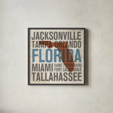 Florida by Michael Mullan. Shown in a sleek black glass frame for a contemporary gallery look. Available as an archival giclee rolled canvas, fine art paper, or poster print. SKU 18060a.