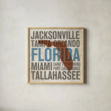 Florida by Michael Mullan. Shown in a natural wood glass frame for a timeless modern aesthetic. Available as an archival giclee rolled canvas, fine art paper, or poster print. SKU 18060a.