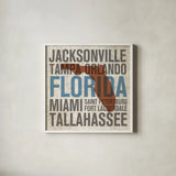 Florida by Michael Mullan. Shown in a crisp white glass frame for a clean and minimalist style. Available as an archival giclee rolled canvas, fine art paper, or poster print. SKU 18060a.