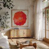 Flower Power by Michael Mullan. Shown in a natural wood frame in a cozy modern living room. Available as an archival giclee rolled canvas, fine art paper, or poster print. SKU 14920a.