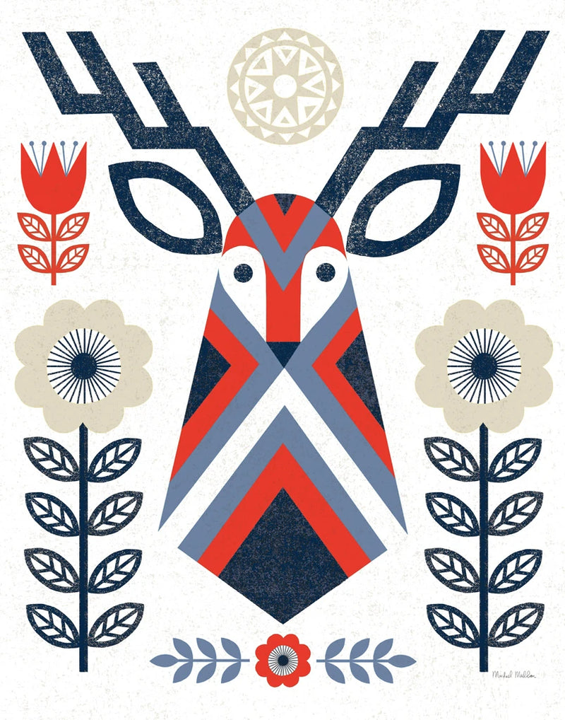 Folk Lodge Deer II Red Navy by Michael Mullan