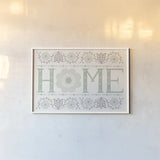 Folk Lodge Home v2 Hygge by Michael Mullan. shown as a paper print in a white frame. Available as a archival giclee rolled canvas, fine art paper, or poster print. SKU 33770i.