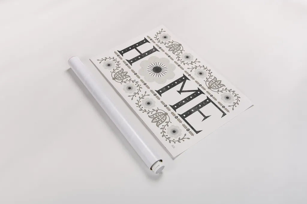 Folk Lodge Home v2 Neutral by Michael Mullan. shown as a rolled paper print. Available as archival giclee rolled canvas, fine art paper, or poster print. SKU 51126i.