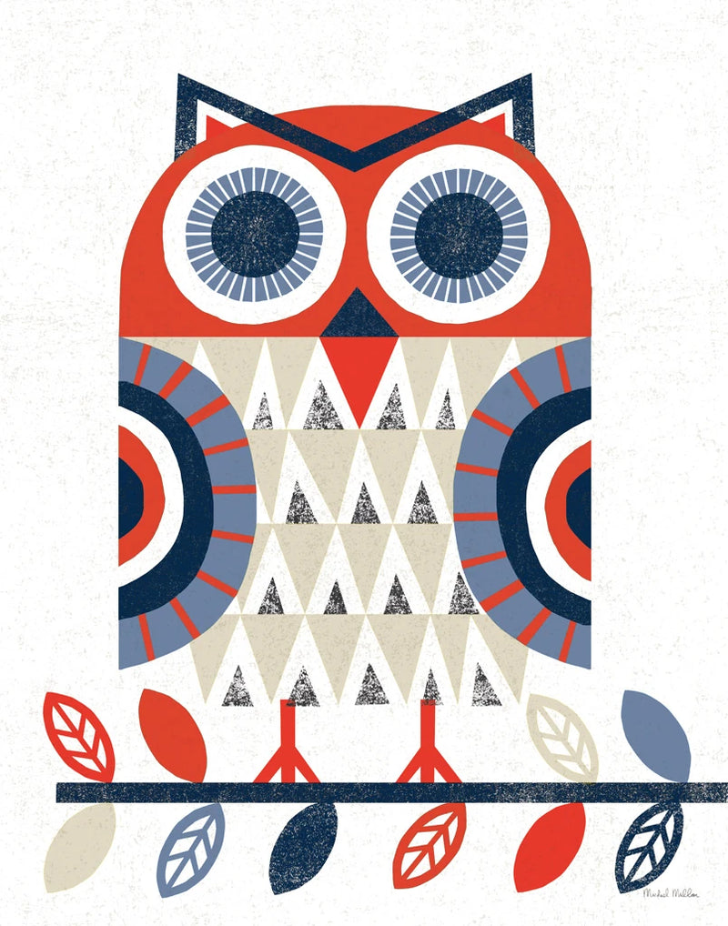 Folk Lodge Owl Red Navy by Michael Mullan