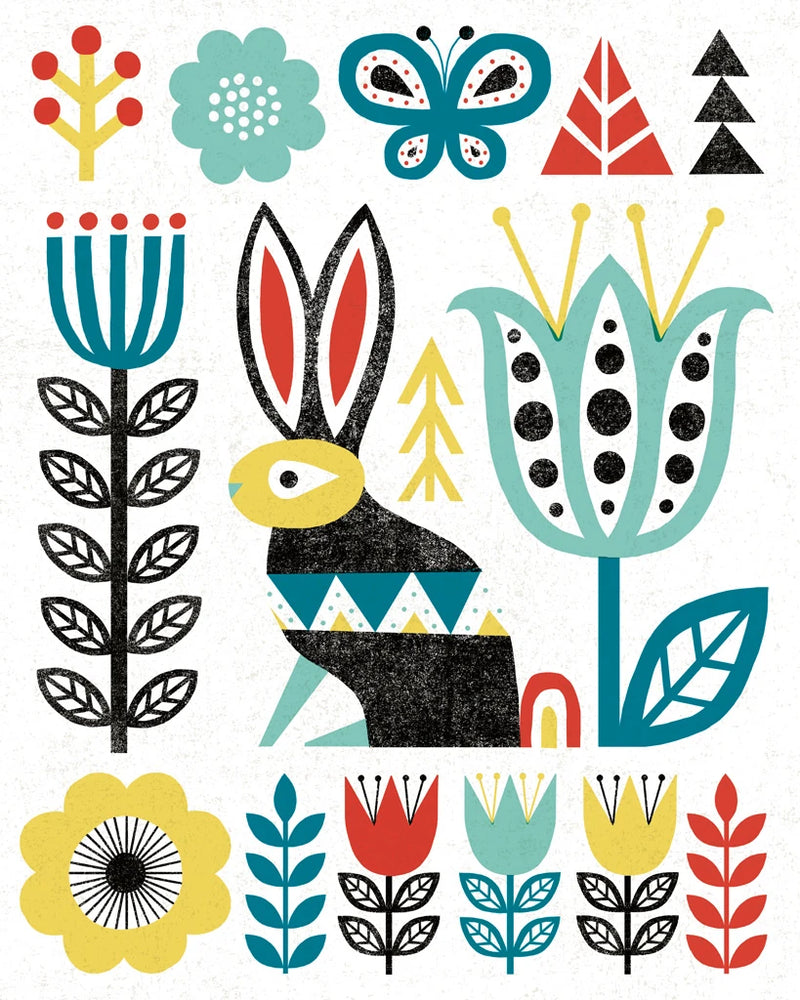Folk Lodge Rabbit V2 Teal by Michael Mullan