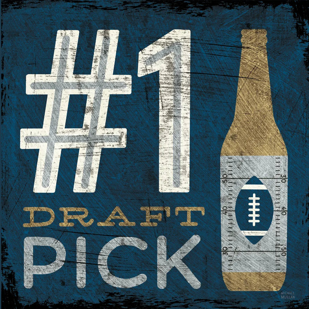 Football III Blue by Michael Mullan. SKU 20348a. Archival Giclee Fine art print for wall decor.