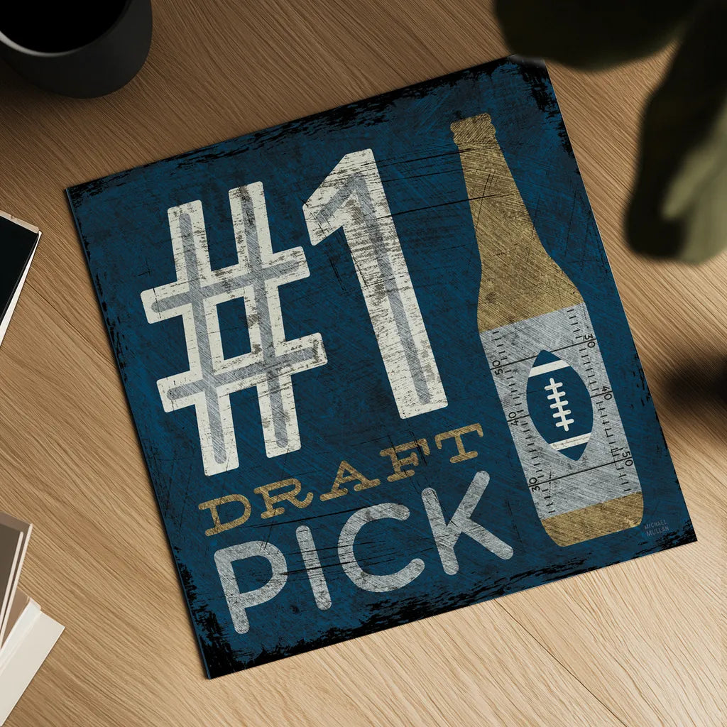 Football III Blue by Michael Mullan. Shown as a detailed flat fine art print, highlighting archival giclee quality. Available as an archival giclee rolled canvas, fine art paper, or poster print. SKU 20348a.