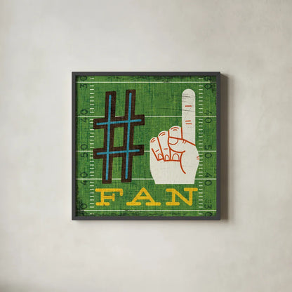 Football IV by Michael Mullan. Shown in a sleek black glass frame for a contemporary gallery look. Available as an archival giclee rolled canvas, fine art paper, or poster print. SKU 20344a.