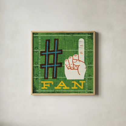 Football IV by Michael Mullan. Shown in a natural wood glass frame for a timeless modern aesthetic. Available as an archival giclee rolled canvas, fine art paper, or poster print. SKU 20344a.