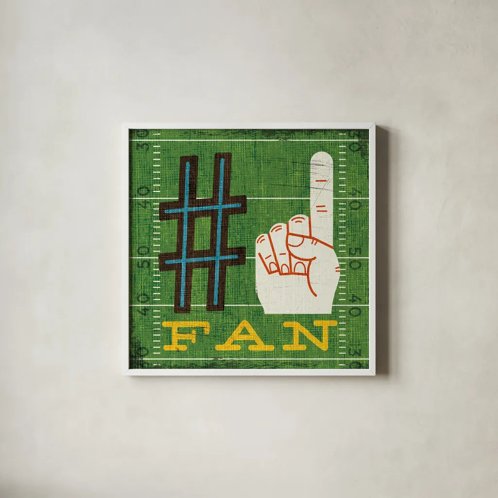 Football IV by Michael Mullan. Shown in a crisp white glass frame for a clean and minimalist style. Available as an archival giclee rolled canvas, fine art paper, or poster print. SKU 20344a.