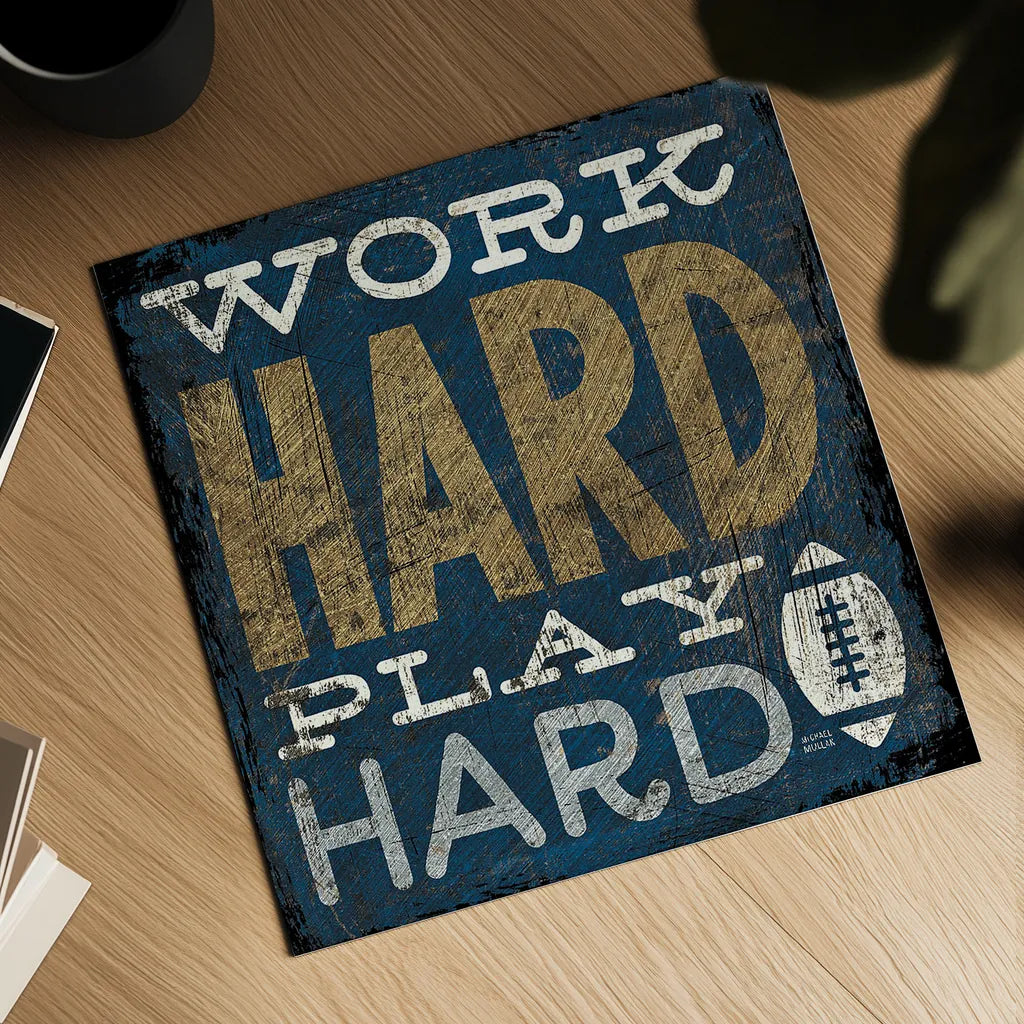 Football V Blue by Michael Mullan. Shown as a detailed flat fine art print, highlighting archival giclee quality. Available as an archival giclee rolled canvas, fine art paper, or poster print. SKU 20350a.