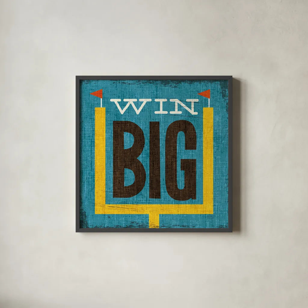 Football VI by Michael Mullan. Shown in a sleek black glass frame for a contemporary gallery look. Available as an archival giclee rolled canvas, fine art paper, or poster print. SKU 17538a.