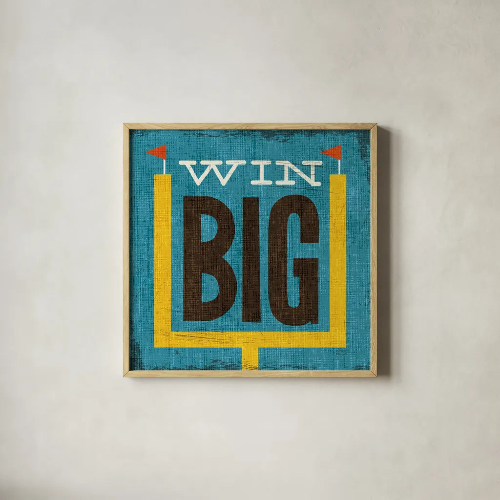 Football VI by Michael Mullan. Shown in a natural wood glass frame for a timeless modern aesthetic. Available as an archival giclee rolled canvas, fine art paper, or poster print. SKU 17538a.