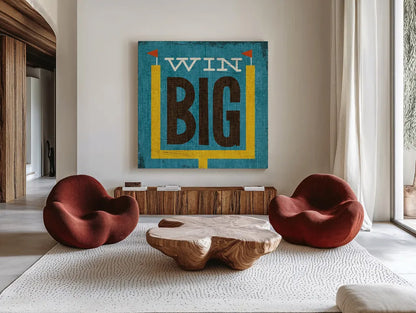 Football VI by Michael Mullan. Shown as extra-large giant wall art in a modern living room. Available as an archival giclee rolled canvas, fine art paper, or poster print. SKU 17538a.