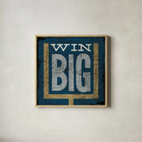 Football VI Blue by Michael Mullan. Shown in a natural wood glass frame for a timeless modern aesthetic. Available as an archival giclee rolled canvas, fine art paper, or poster print. SKU 20351a.