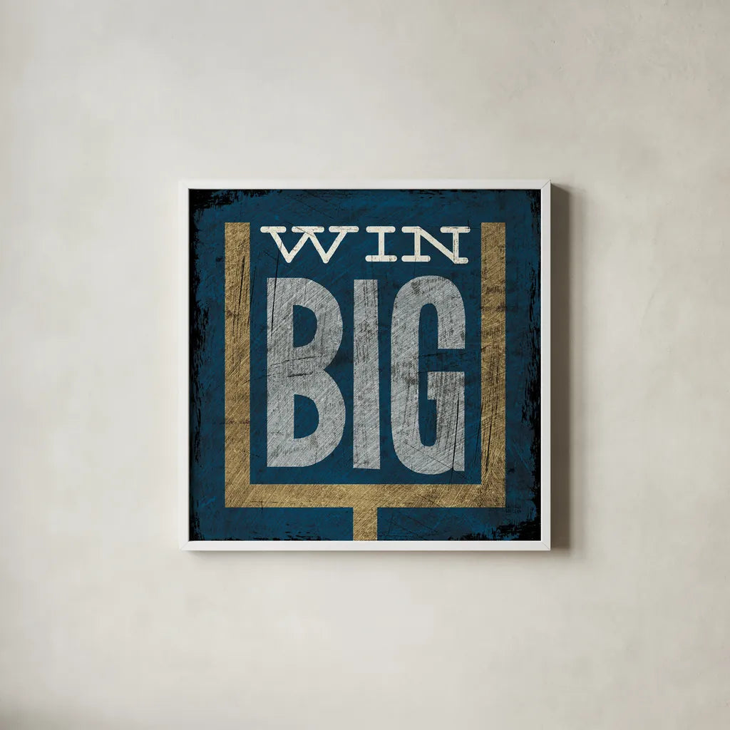 Football VI Blue by Michael Mullan. Shown in a crisp white glass frame for a clean and minimalist style. Available as an archival giclee rolled canvas, fine art paper, or poster print. SKU 20351a.