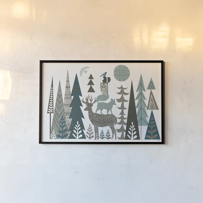 Forest Folklore by Michael Mullan. shown as a paper print in a black flame. Available as a archival giclee rolled canvas, fine art paper, or poster print. SKU 31002i.