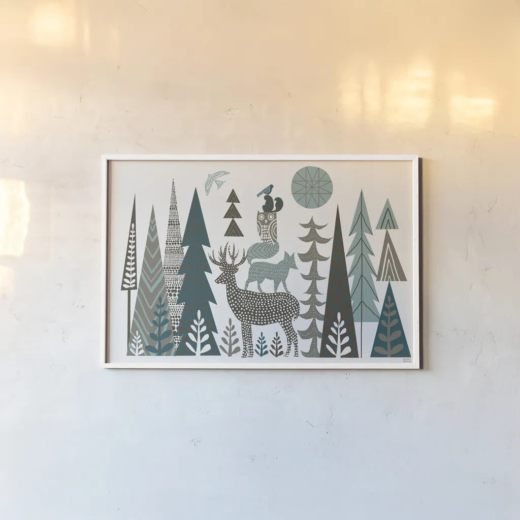 Forest Folklore by Michael Mullan. shown as a paper print in a white frame. Available as a archival giclee rolled canvas, fine art paper, or poster print. SKU 31002i.